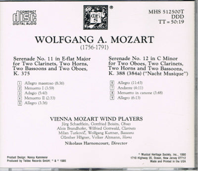 Wolfgang A. Mozart Serenades Nos. 11 & 12 (CD)