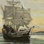 Mayflower and Pilgrims Landing image in public domain